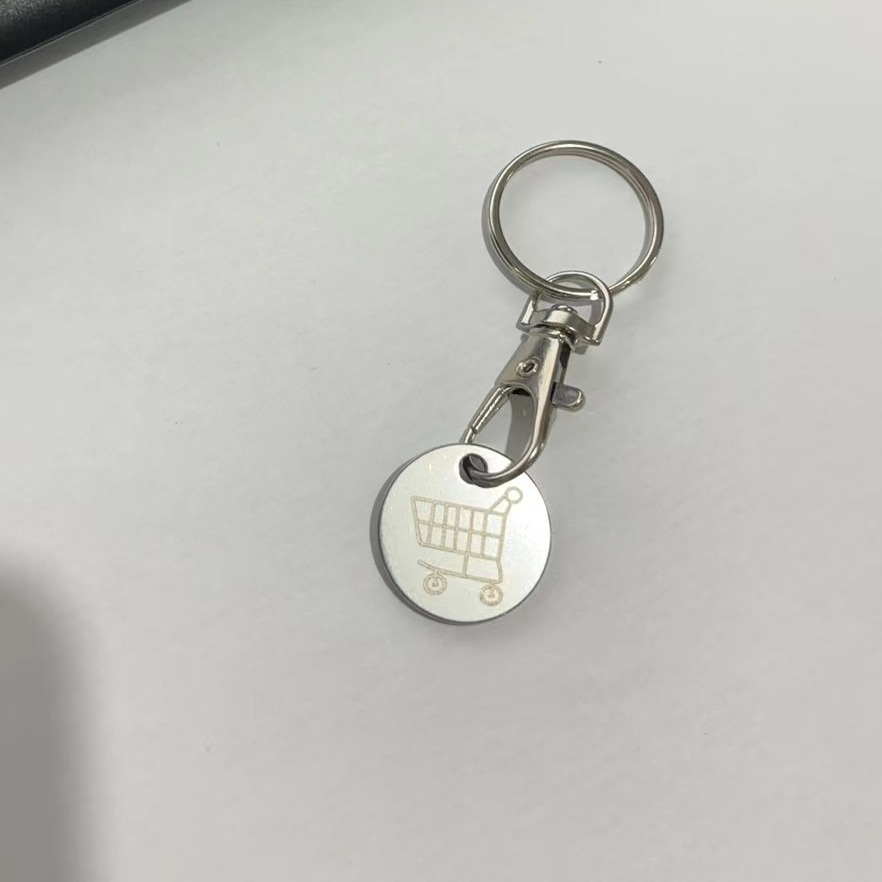 European and American best-selling supermarket token keychain accessories, laser logo supermarket trolleys, stainless steel pendants, shopping substitutes Specification image
