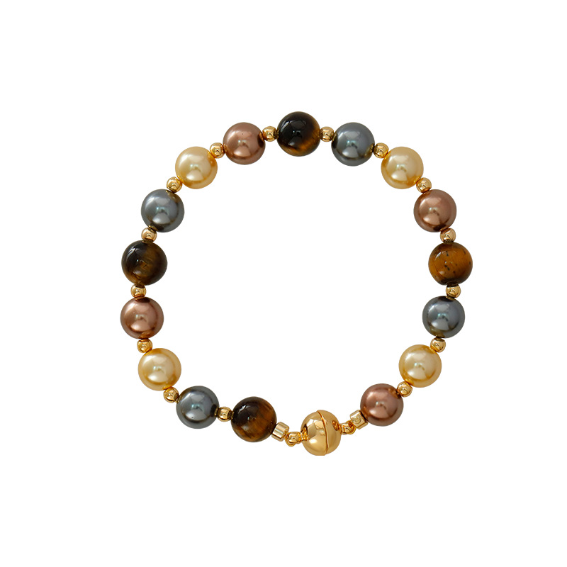 Hyacinth retro Merade-style tiger's eye stone beaded pearl bracelet, a light luxury and high-end style bracelet, fashionable and individual magnetic attraction jewelry Item Picture