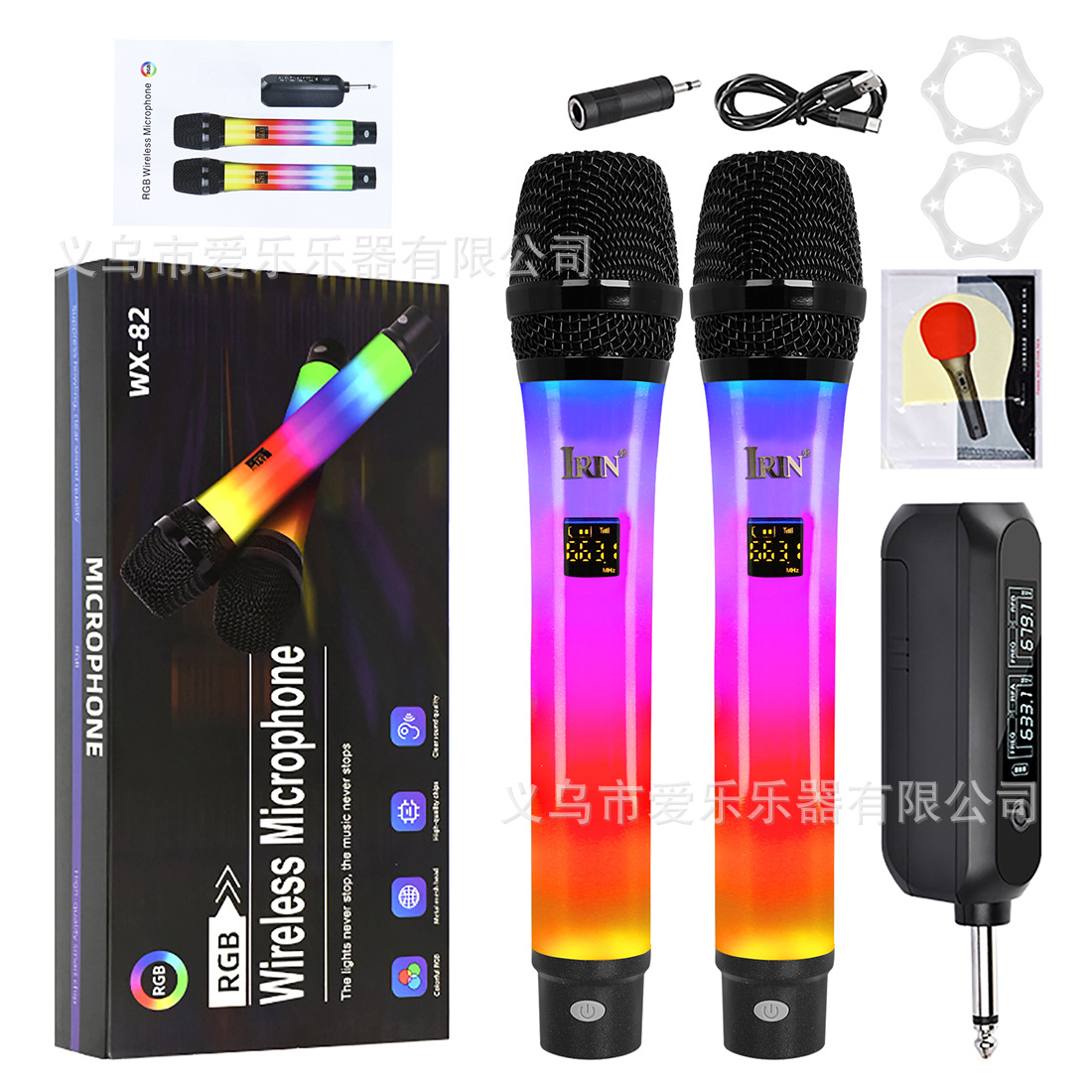 Cross-border wireless microphone RGB one-to-two outdoor stage karaoke live performance handheld microphone with light emission