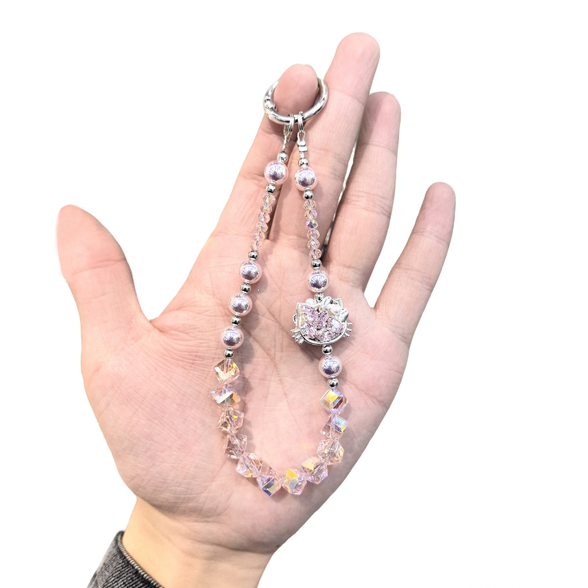 Ins-style diamond-encrusted butterfly cat crystal mobile phone chain, colorful cube sugar keychain, pearl pendant, girl's heart pouch pendant Application Scenario