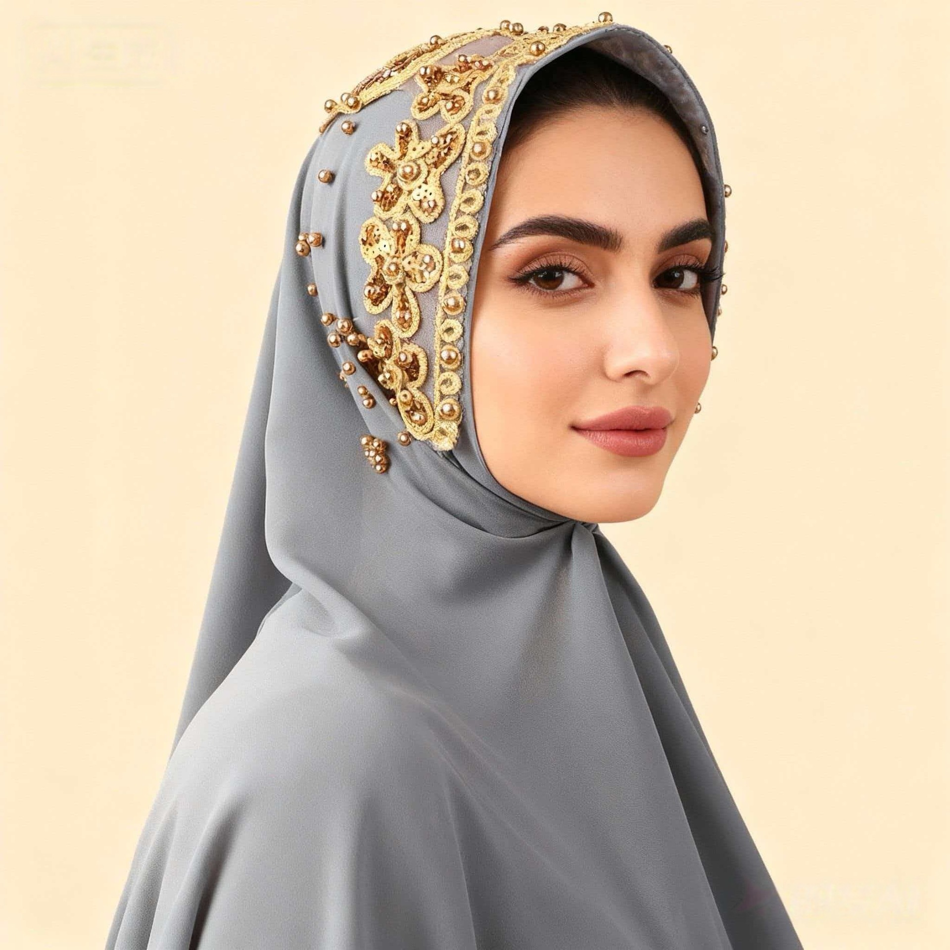 A107 New Ethnic-style headscarf, pearl chiffon, beaded long scarf, cross-border manufacturer, headscarf for export with rolled edges Application Scenario