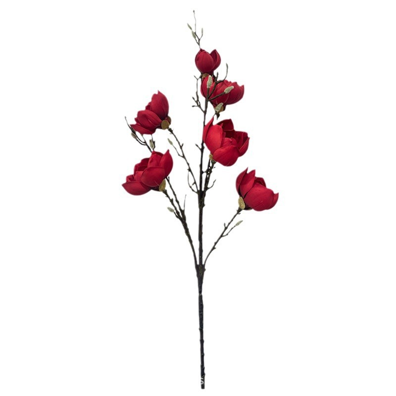 玉兰假花红色仿真花手感摆件塑料绢花批发阳台客厅装饰结婚年宵花详情图5