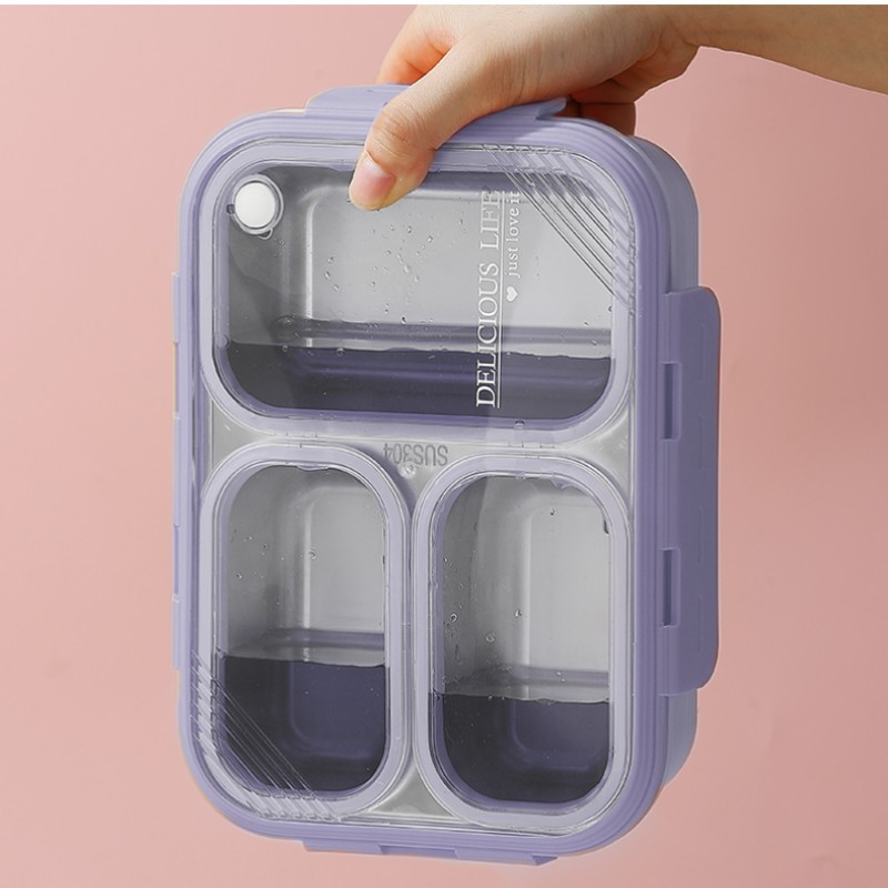 New 304 stainless steel non-odor-mixing lunch box with enhanced insulation, high appearance level for office workers, and compartments with silicone rings Specification image