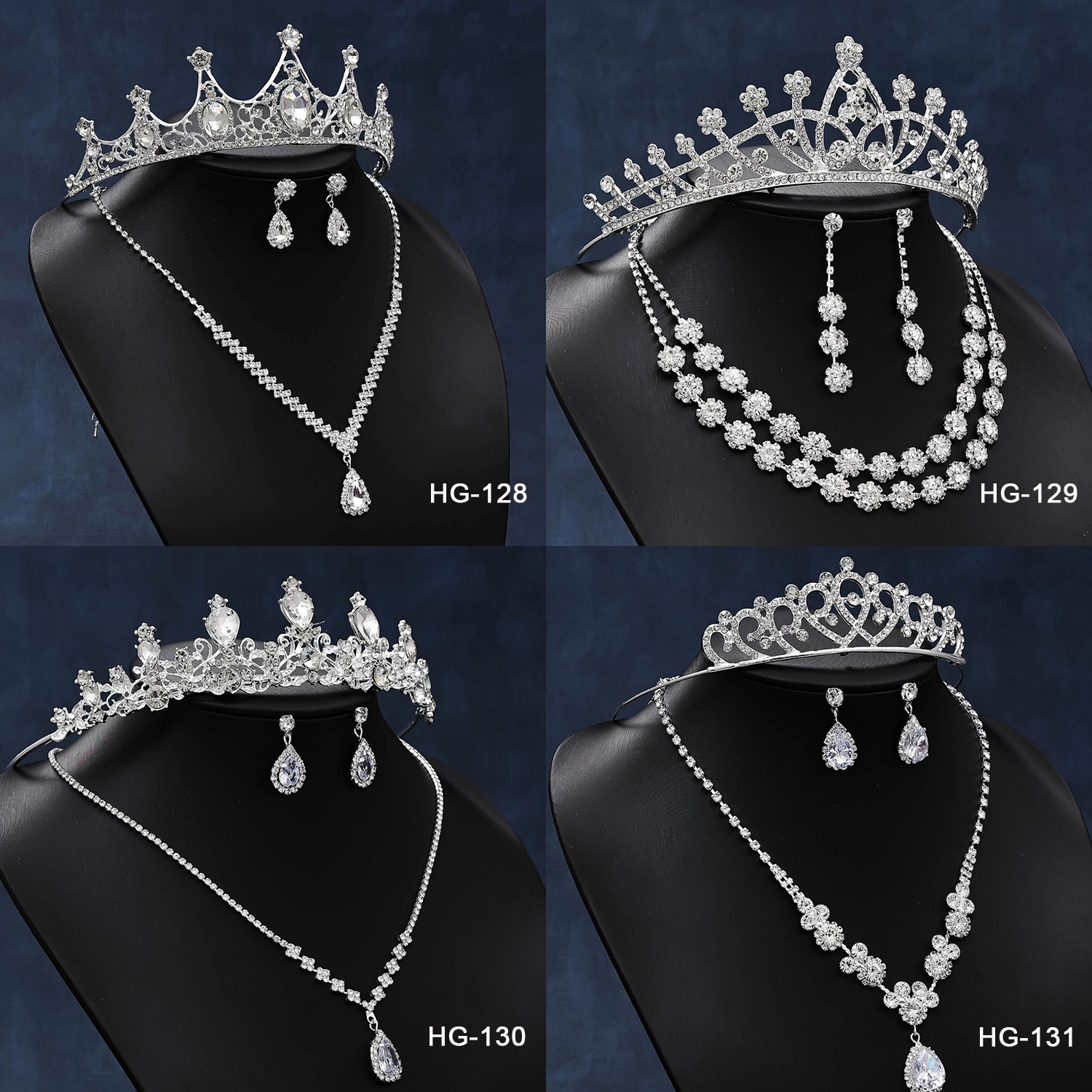 European and American luxurious and elegant bridal chain, three-piece set, hair accessories, ornaments, high-end wedding necklace, earrings, crown