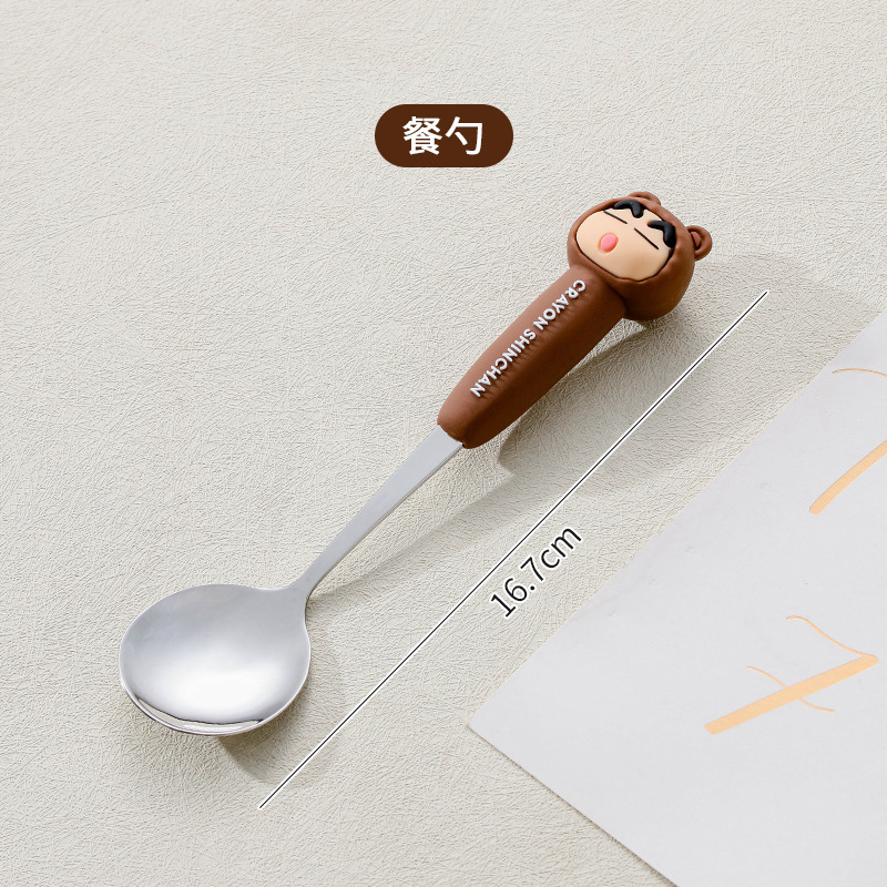 Cute Crayon Shin-chan, high appearance level children's spoon and fork, household dining 304 stainless steel watermelon spoon and small spoon Application Scenario