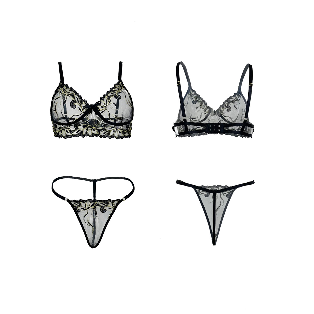 Feiyun European and American Cross-border Best-selling adult lingerie Flower Embroidery Sexy See-through Home Two-piece Set 278 Item Picture