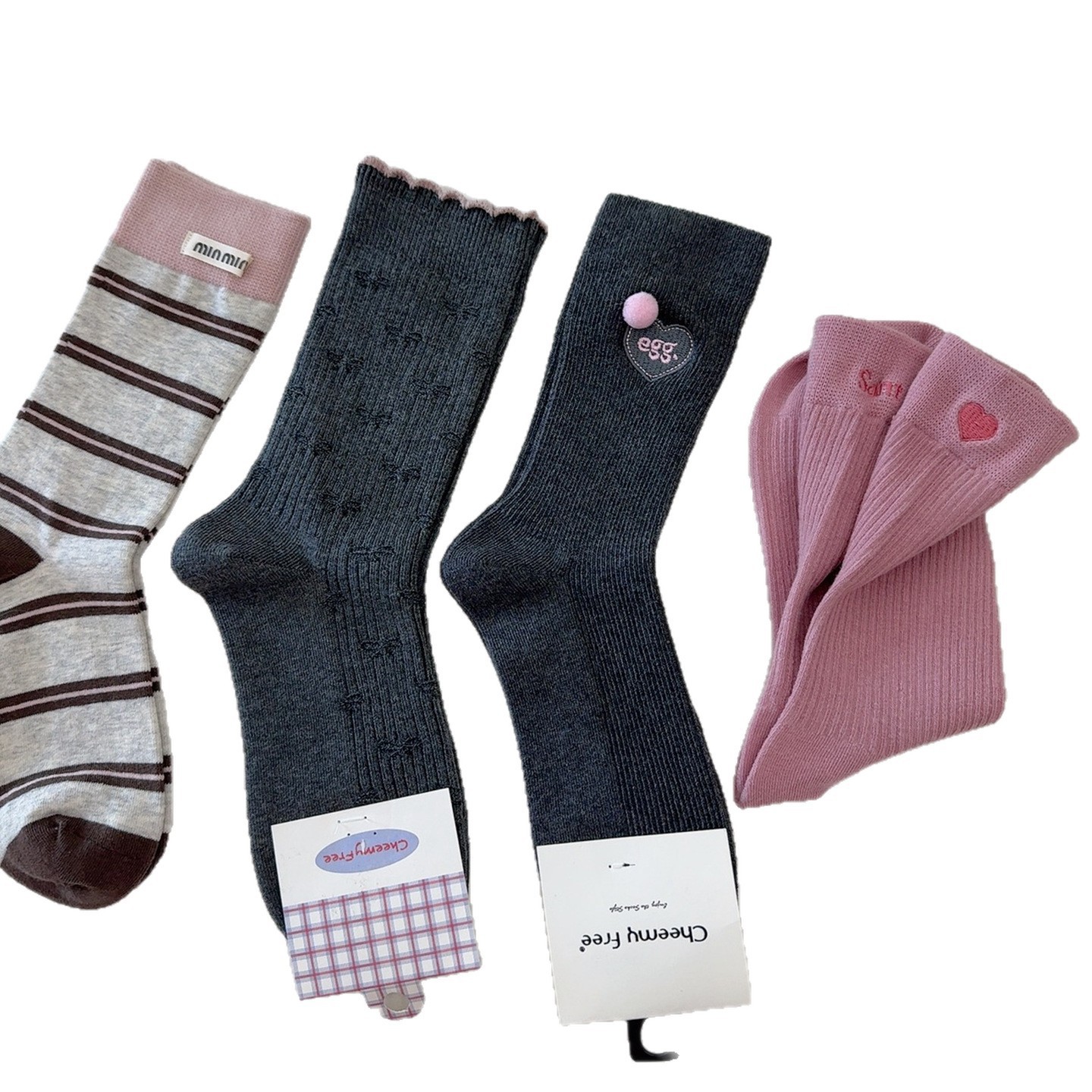 Autumn Kururi sweet and retro girl! The grayish-pink color is simply amazing! Japanese Instars-style straight mid-calf socks that show off legs Item Picture