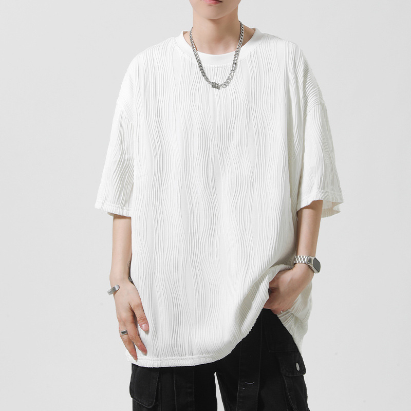 Ice Silk short-sleeved T-shirt for men, a thin and trendy summer style, quick-drying loose half-sleeved solid color casual couple round-neck base layer Specification image