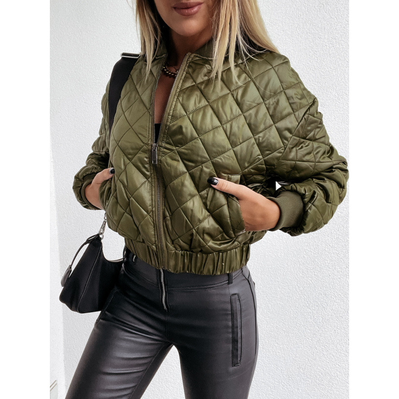 Aliexpress, an independent website, offers a new autumn and winter collection of European and American women's clothing, including solid-color short zippered jackets and cotton-padded jackets Specification drawing