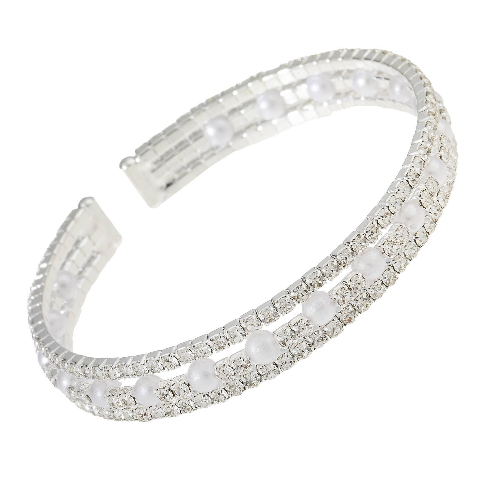 This new cross-border European and American product features a 3-row water diamond pearl elastic bracelet, which is fashionable and elegant for women. It is a diamond-encrusted jewelry for brides' weddings Specification drawing