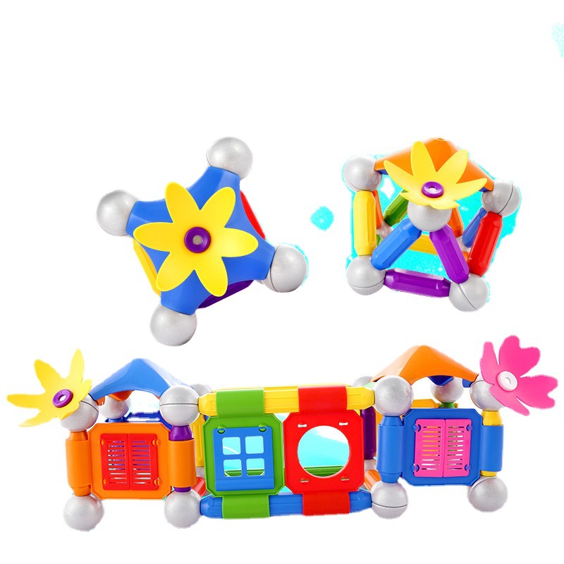 77pcs Magnetic cart bucket toy set wholesale, kindergarten magnetic building blocks, engineering pipeline, educational DIY combination Item Picture