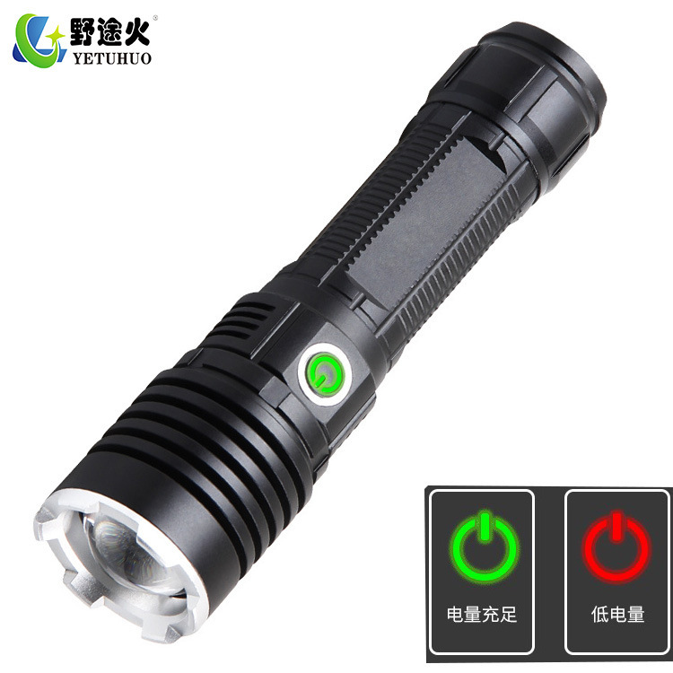 现货跨境激光炮灯type-c充电变焦强光手电筒户外照明便携P50电筒白底实物图