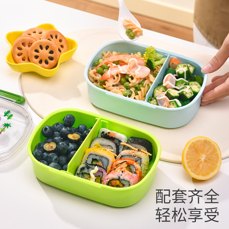 Cartoon little dinosaur compartments bento box, Korean-style food storage box, sealed takeout fruit box, lunch box, portable Specification drawing