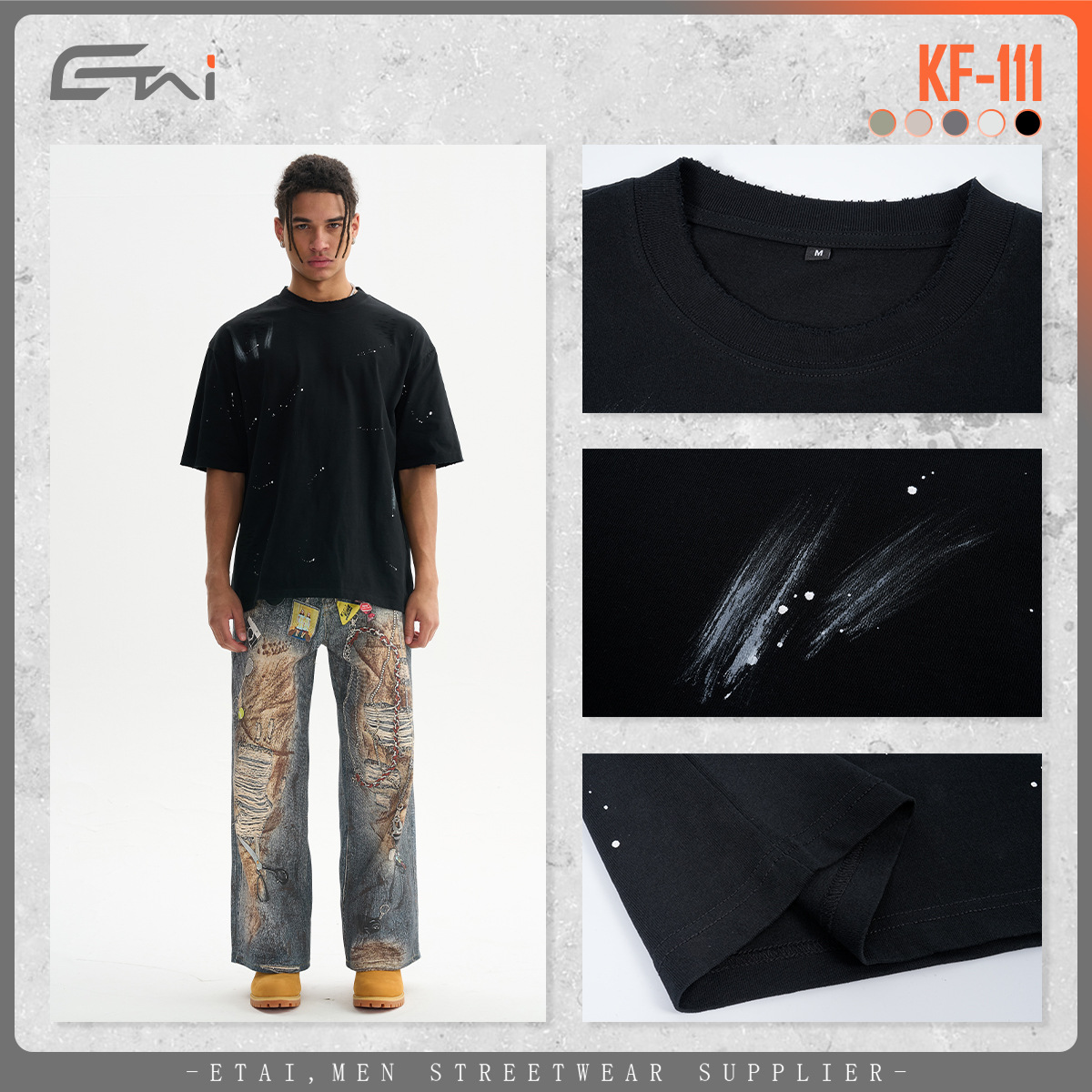 ETAI Men's Wear: A cross-border pure cotton loose-fitting high-quality heavyweight T-shirt brand, offering a touch of retro short-sleeved T-shirts for men Application Scenario