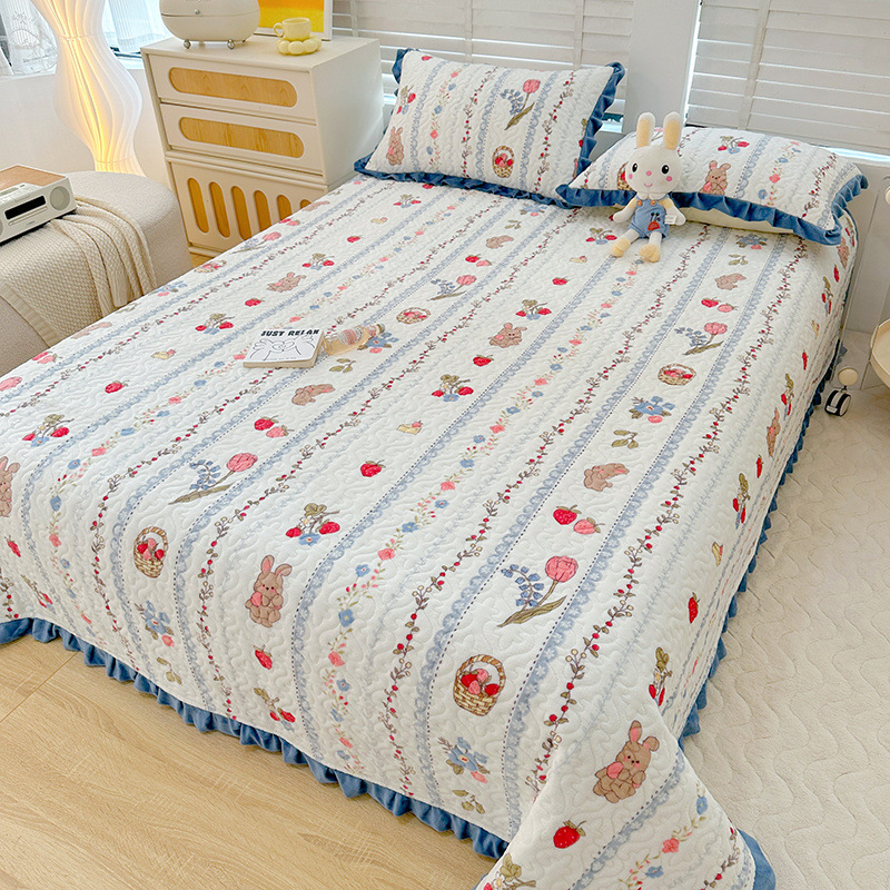 新款牛奶绒夹棉花边床盖单件冬季珊瑚绒防滑绗缝榻榻米床单三件套