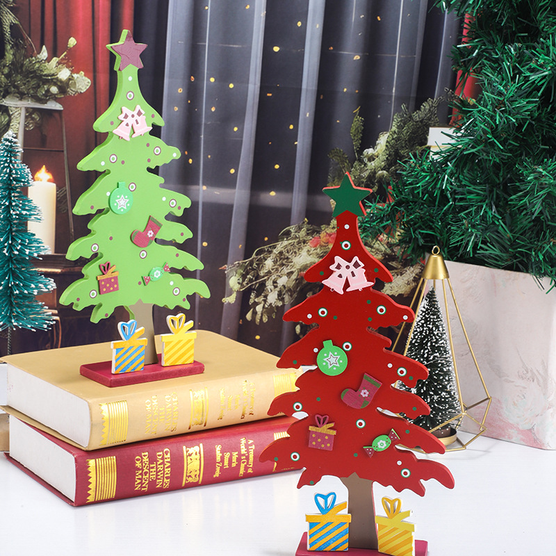 圣诞节装饰品儿童礼物木制桌面摆件小号木质圣诞树创意桌面摆件