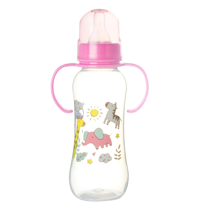标口有柄PP奶瓶250ml新生儿婴儿奶瓶防胀气塑料宝宝奶瓶 厂家批发白底实物图