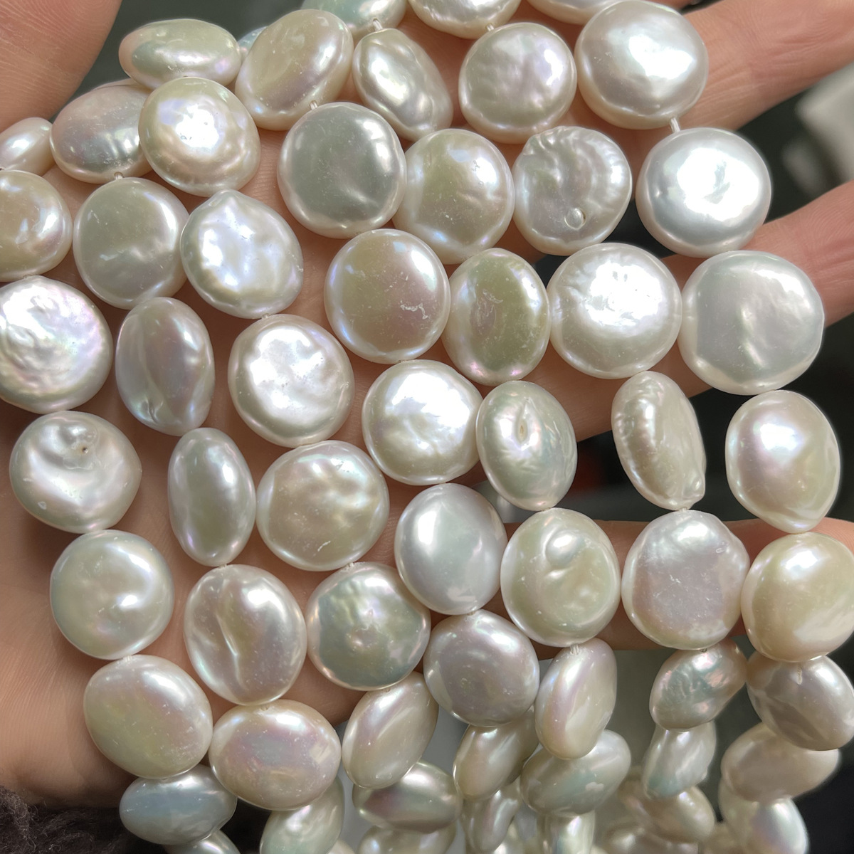 Low-price promotion: 13-14mm natural freshwater pearl button pearl, Baroque DIY necklace and bracelet, pearl matching details Picture