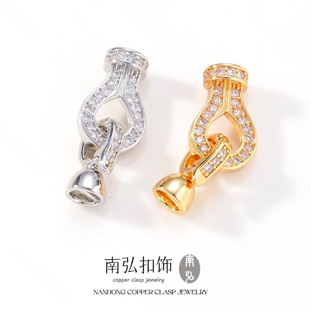 18k copper plated with real gold and inlaid with zirconium double rope knot connection buckle, color retention and high-end feel, DIY jewelry and necklace buckle