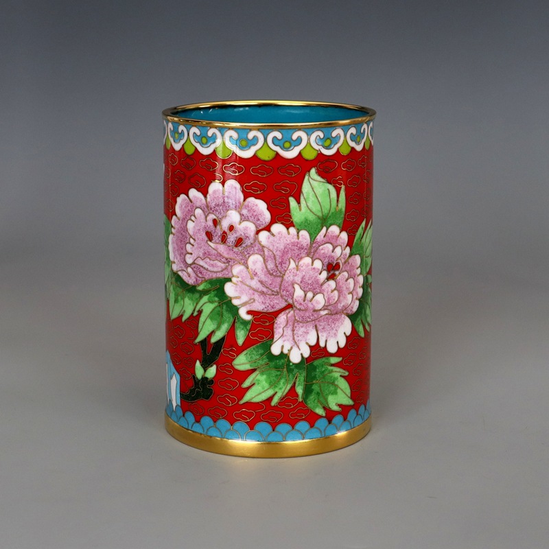 Beijing Cloisonne craft culture gift and decorative item: Traditional copper body cloisonne enamel polished 5-inch pen holder
