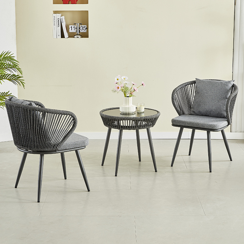 Courtyard leisure backrest rattan chairs, restaurant terrace balcony outdoor chairs, small garden coffee shop combination tables and chairs details Picture