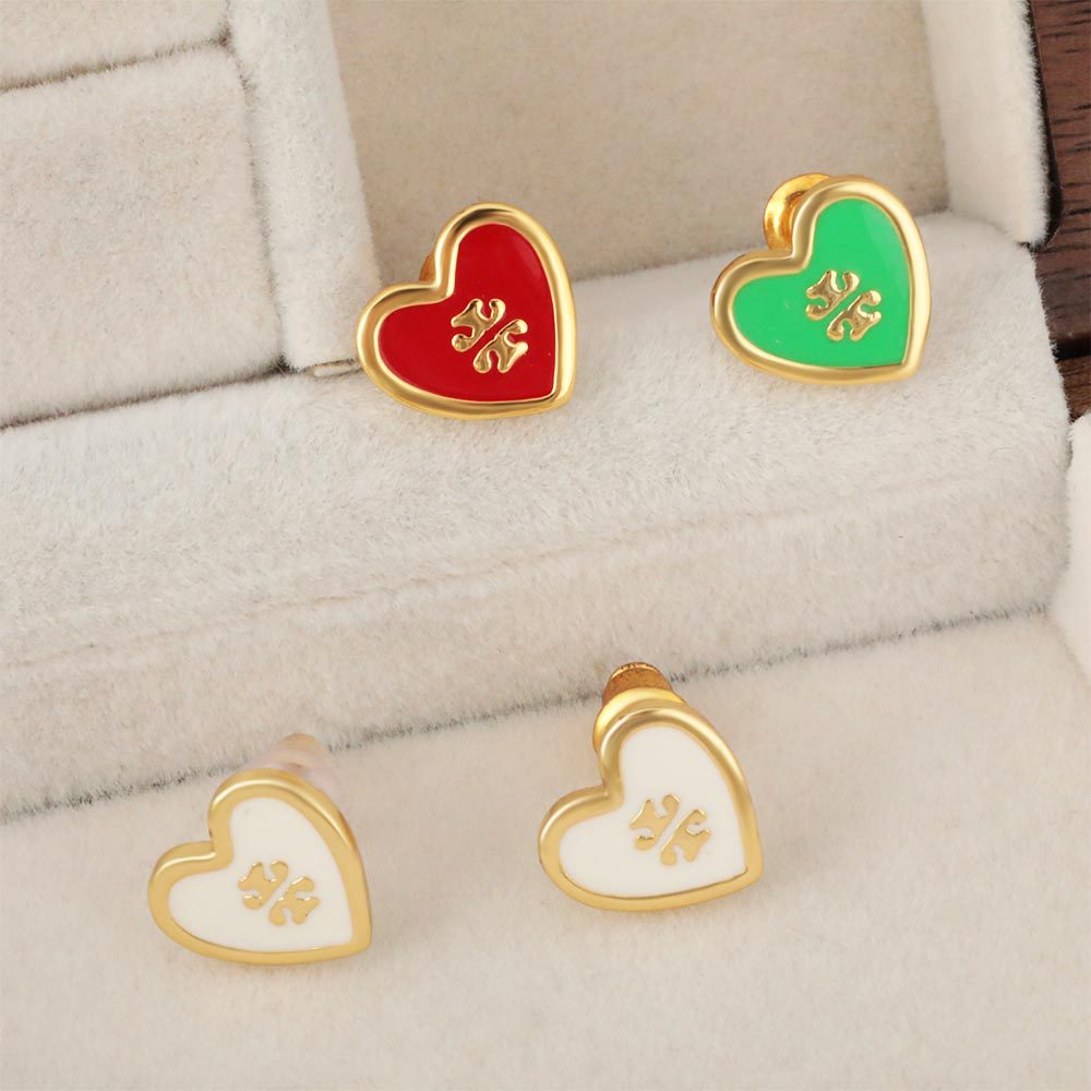 Cross-border new copper 18K gold oiled heart-shaped retro stud earrings, INS simple and niche retro earrings for women wholesale