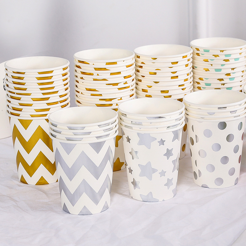 Cross-border disposable paper cups with gold and silver embossed polka dots, 9 ounces, 250ml, party supplies cups, environmentally friendly details Picture