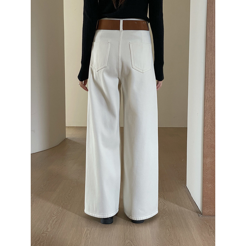 【 Bestseller Continuation: Flocking thickened 】 Ge Ming Flocking Korean straight-leg jeans for women's winter wide-leg Pants N789C Application Scenario