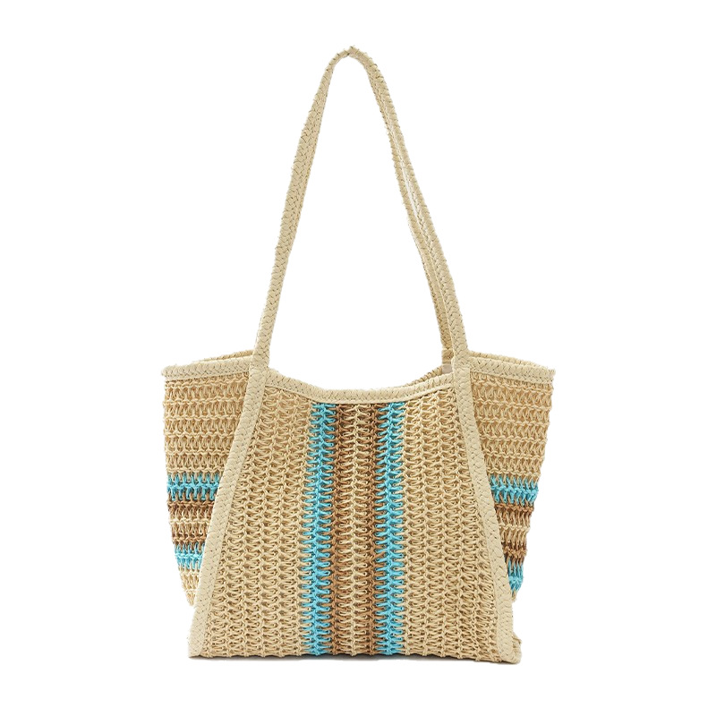 Beige straw weaving handbag, artistic hand-woven bag for women, casual straw weaving bag for women, artistic style of straw weaving Item Picture