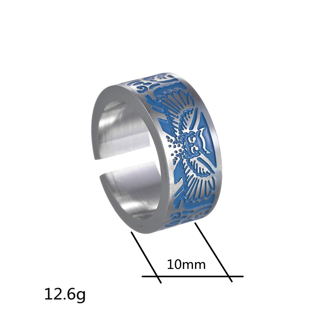 European and American cross-border men's open-mouth ring, owl accessory, big white shark ring, trendy men's titanium steel rings details Picture