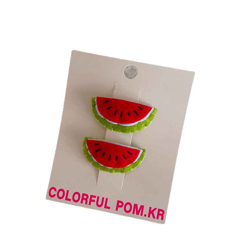 New cute and fun watermelon pair, bye-bye clip, children's Korean-style broken bangs clip, denim small intestine strawberry hair band and hair accessory Item Picture