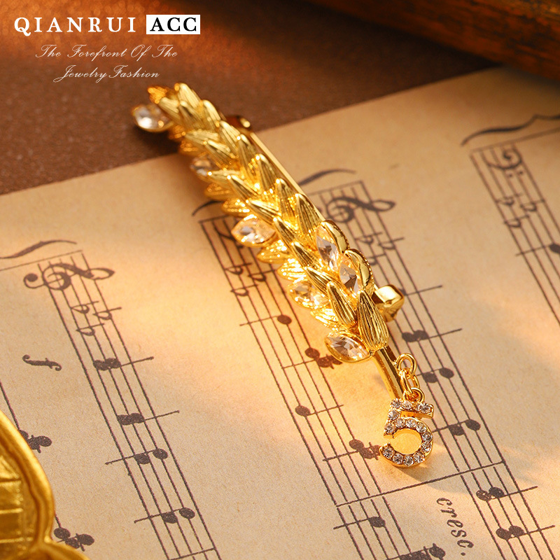 新款5字锆石麦穗小众胸花复古高级胸针衣服配饰 设计感中古风配饰