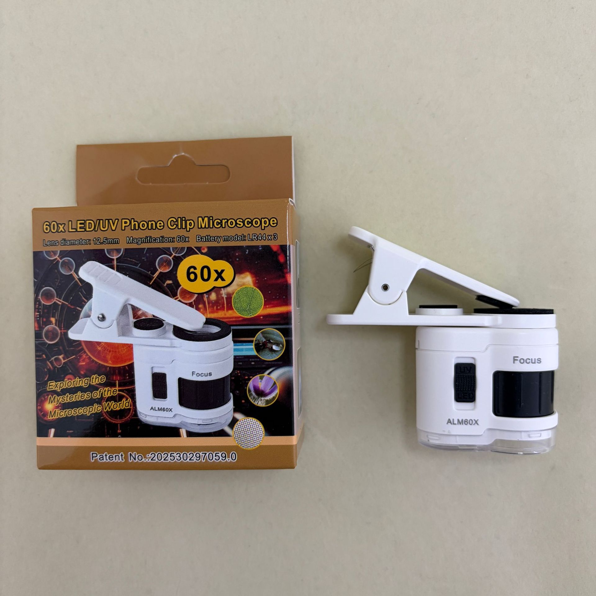 New 60x portable mini microscope with phone holder magnifying glass for jade calligraphy and painting appraisal, equipped with LED ultraviolet light Item Picture