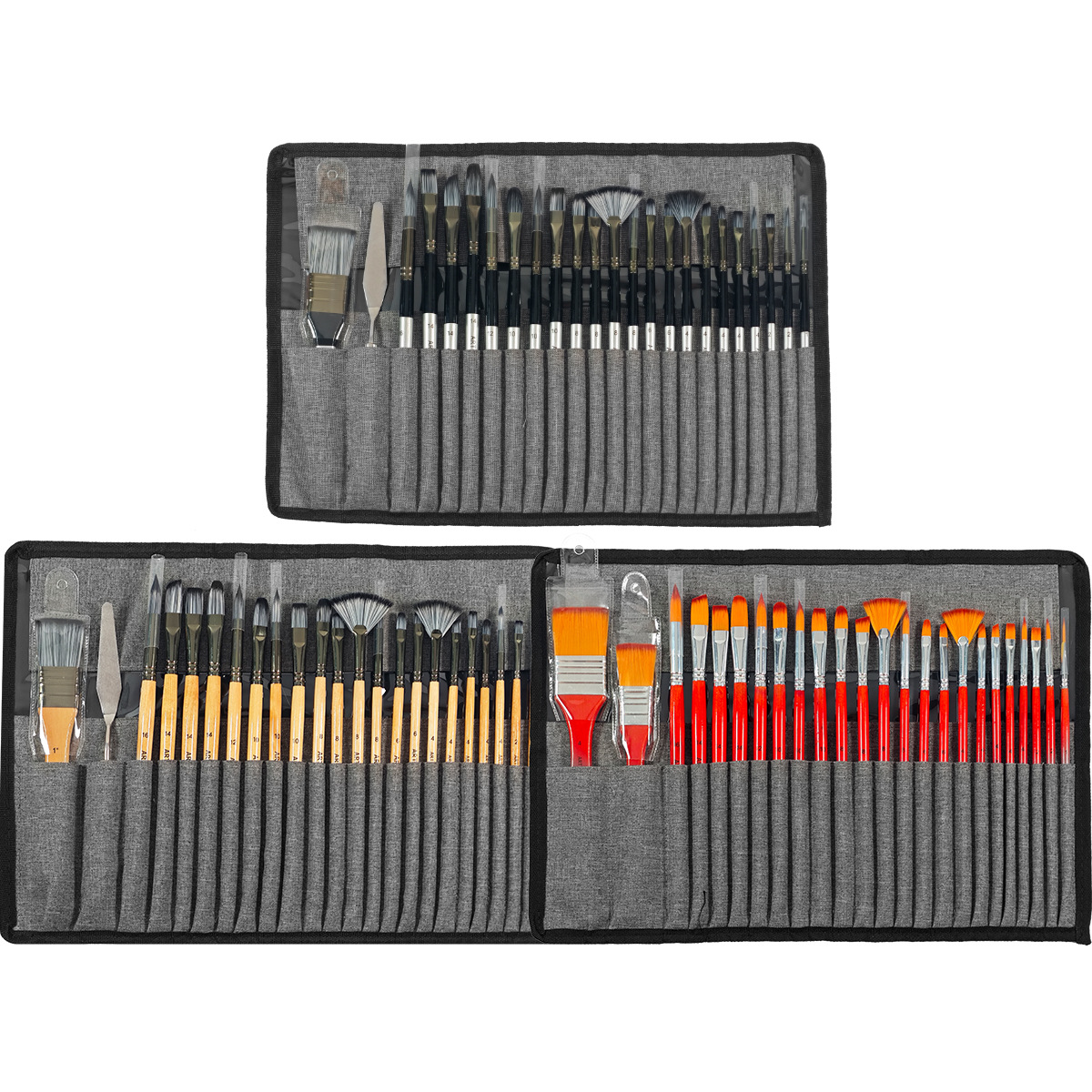 Amazon nylon wool wood brush set Portable pen curtain canvas bag Art student Drawing 24 paint brushes Item Picture