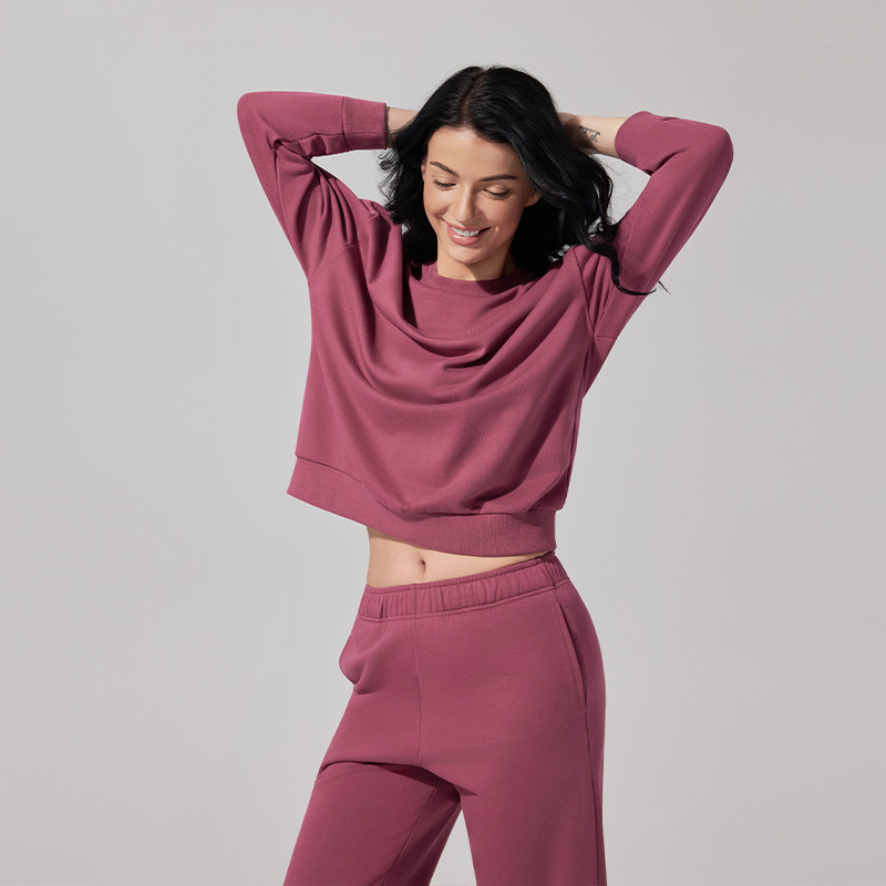 跨境欧美秋冬圆领卫衣宽松长袖高级感上衣松紧腰长裤运动套装女