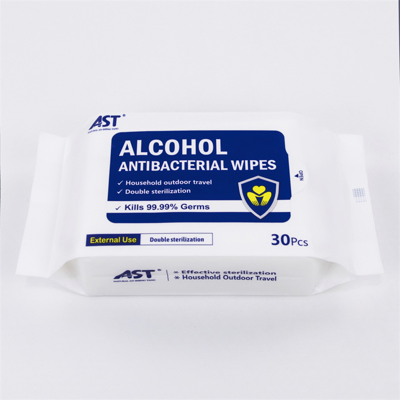 30 pieces of all-English non-woven fabric household and hospital alcohol wet wipes, disinfectant wet wipes, travel sterilizing wet wipes Item Picture