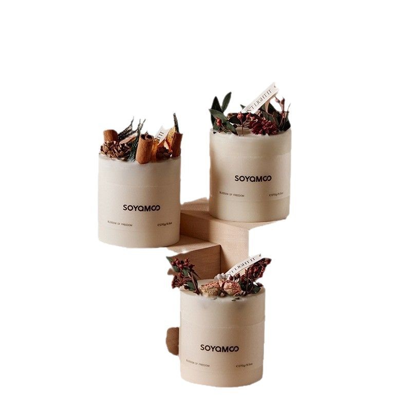 高级感持久留香花艺香薰蜡烛 家用卧室内伴手礼干花香薰蜡烛礼盒白底实物图