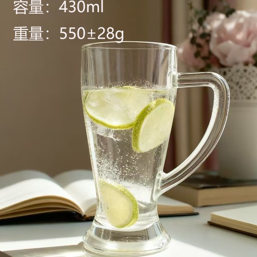 Beer mugs, popular glass draft beer cups, large glass cups with handles, bar water cups, glass water cups, cups details Picture