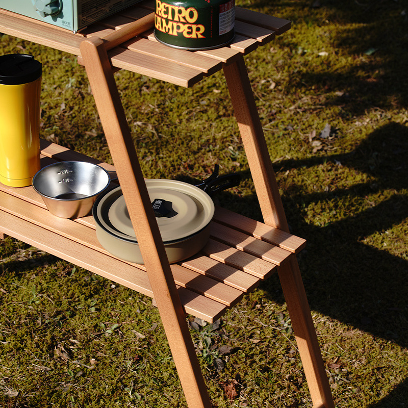 户外置物架露营双层收纳架子实木三角挂架烧烤野餐储物架多功能桌细节图
