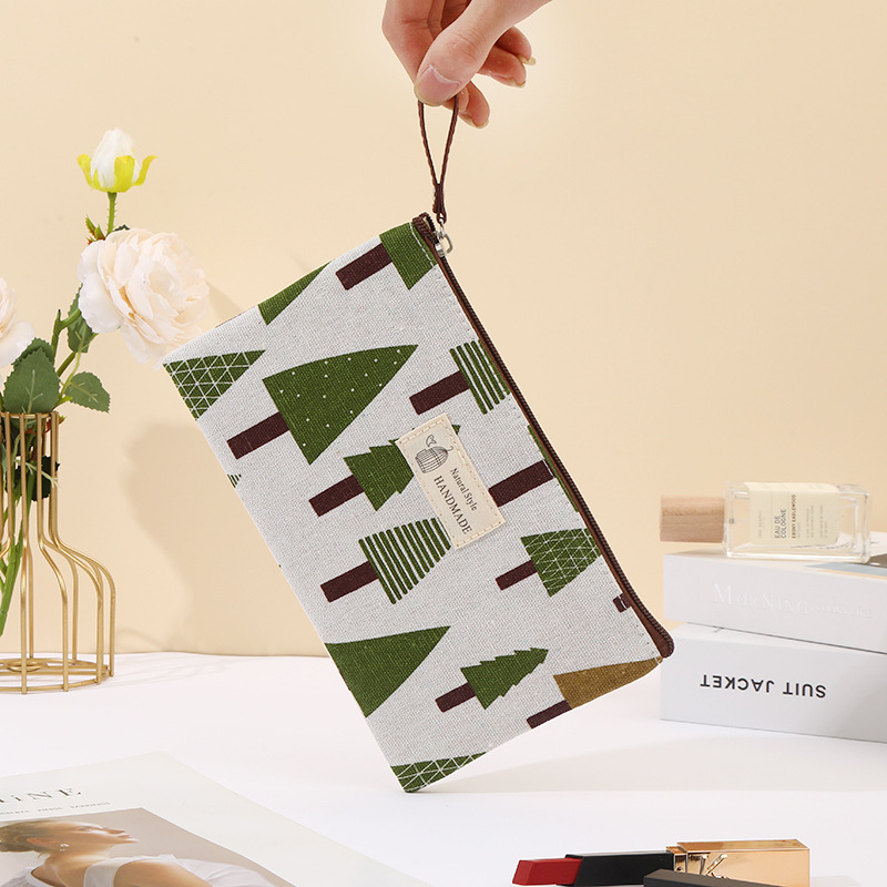 Cross-border wholesale cotton makeup bag, cartoon print, multi-functional, hand in hand, loose change, zipper pen case, storage bag details Picture