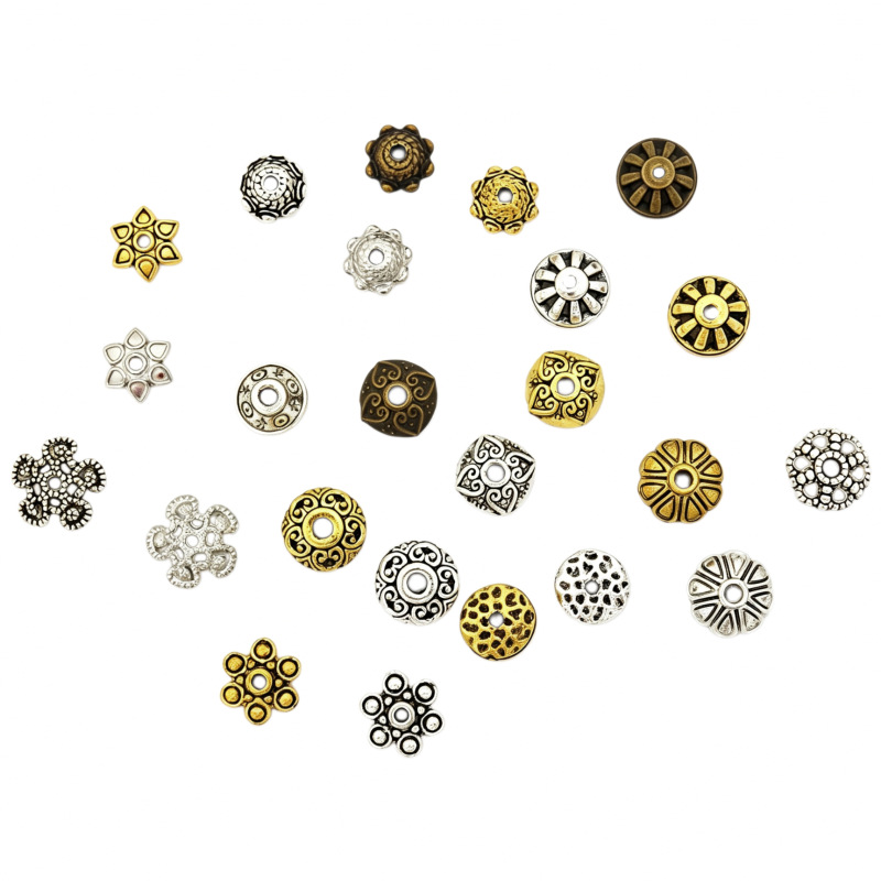 Multi-shaped retro flower tray beads, zinc alloy carved accessories, ancient-style DIY handcrafted bracelet spacers in stock at the factory