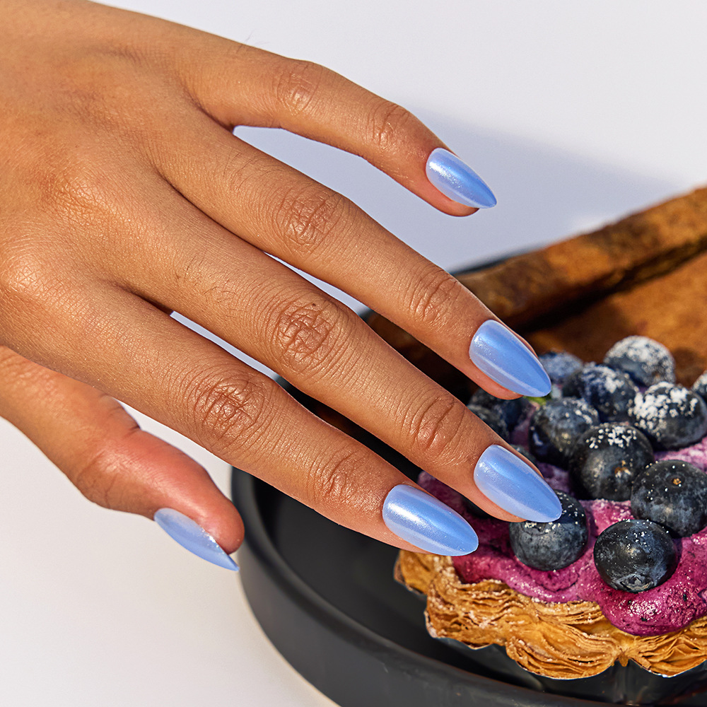 30-piece light blue pearlescent powder custom-made wearable nails for export, high-end American region, high-end feel fake nail factory