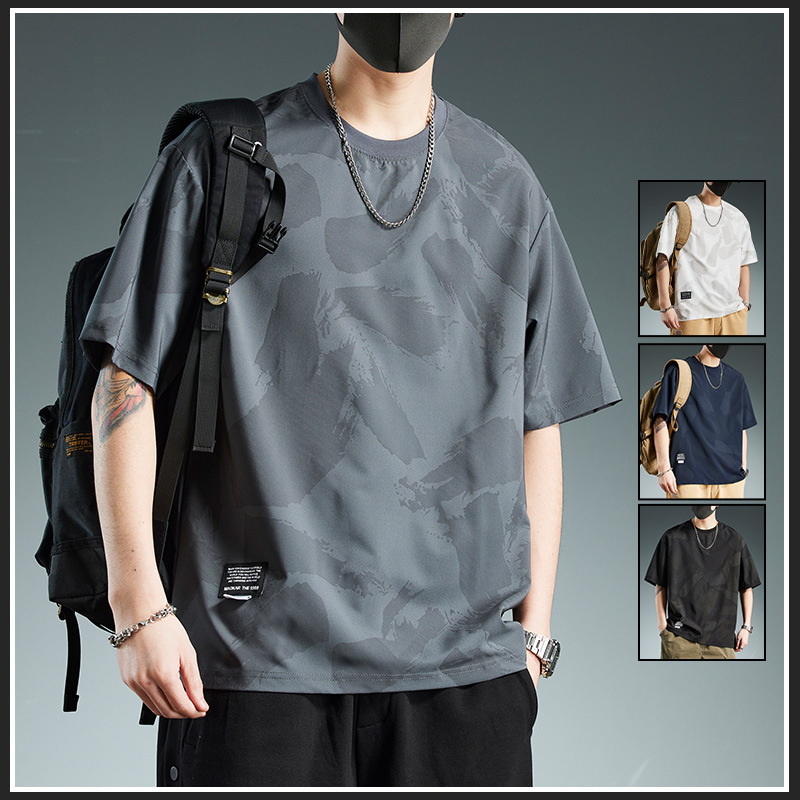 Loose and breathable short-sleeved T-shirt for men, trendy round-neck spring and summer thin ins men's top, comfortable and cool