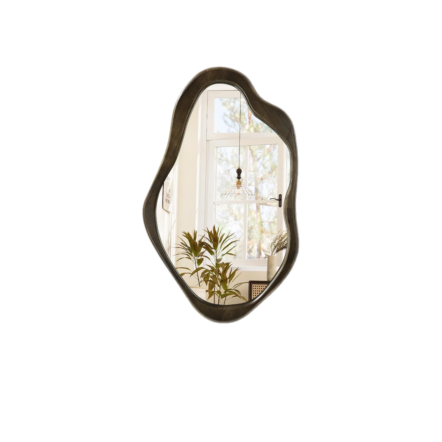 钢化镜中古风全实木异形镜壁挂式穿衣镜挂墙玄关装饰镜镜子全身镜白底实物图