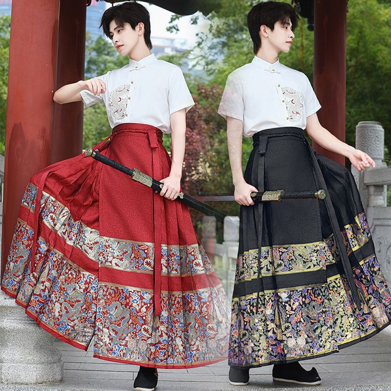 国潮汉服织金马面裙套装薄款套新中式班服团体产品图