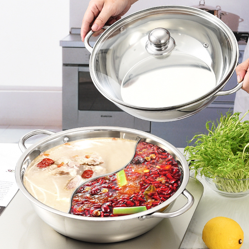 Factory direct sales of stainless steel soup POTS, household hot pot special double-flavored POTS, commercial hot pot basins, induction cookers, hot pot gifts Application Scenario
