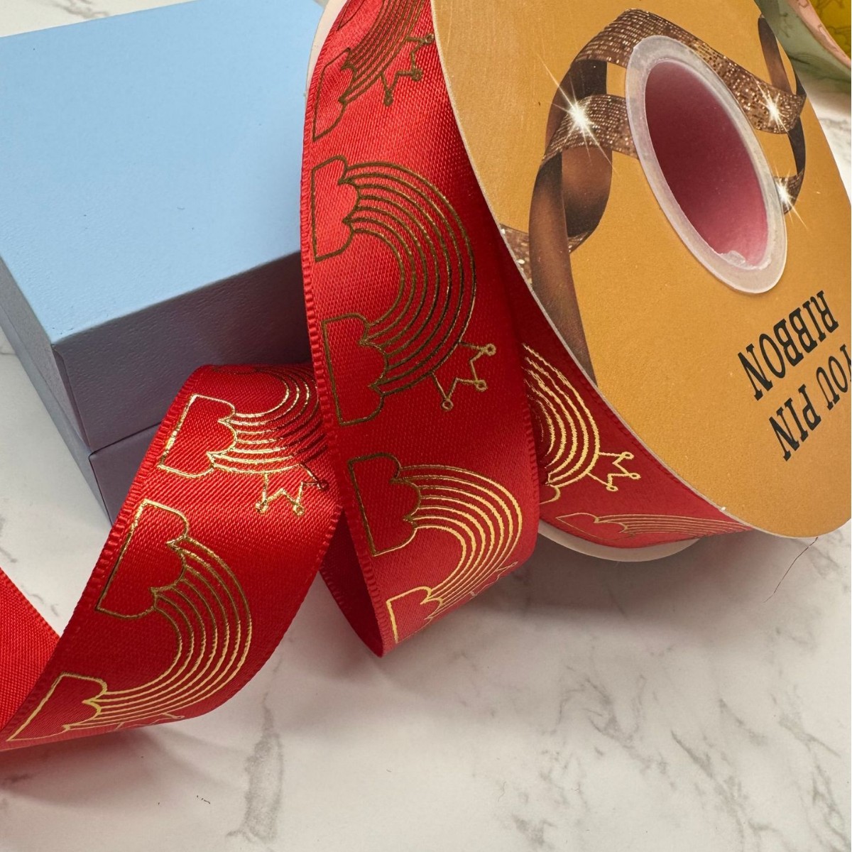 Best-selling gold embossed laser bow DIY ribbon 2.5CM New rainbow ribbon bar tray gift packaging ribbon Specification image