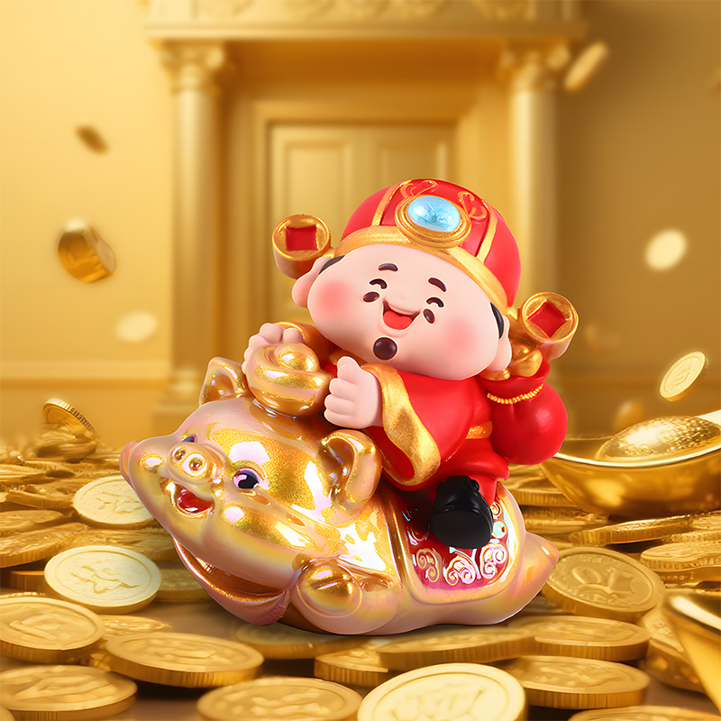 "National Trend God of Wealth Comes to My Home Blind box figurine, home living room table craft decorative items, resin ornaments wholesale. Specification image