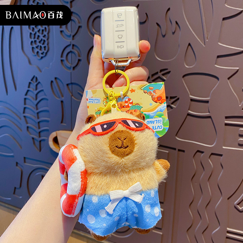 Bai MAO Original Cartoon Capibara Island Resort Series Plush keychain Girls' Cute Capybara Schoolbag Pendant Specification image
