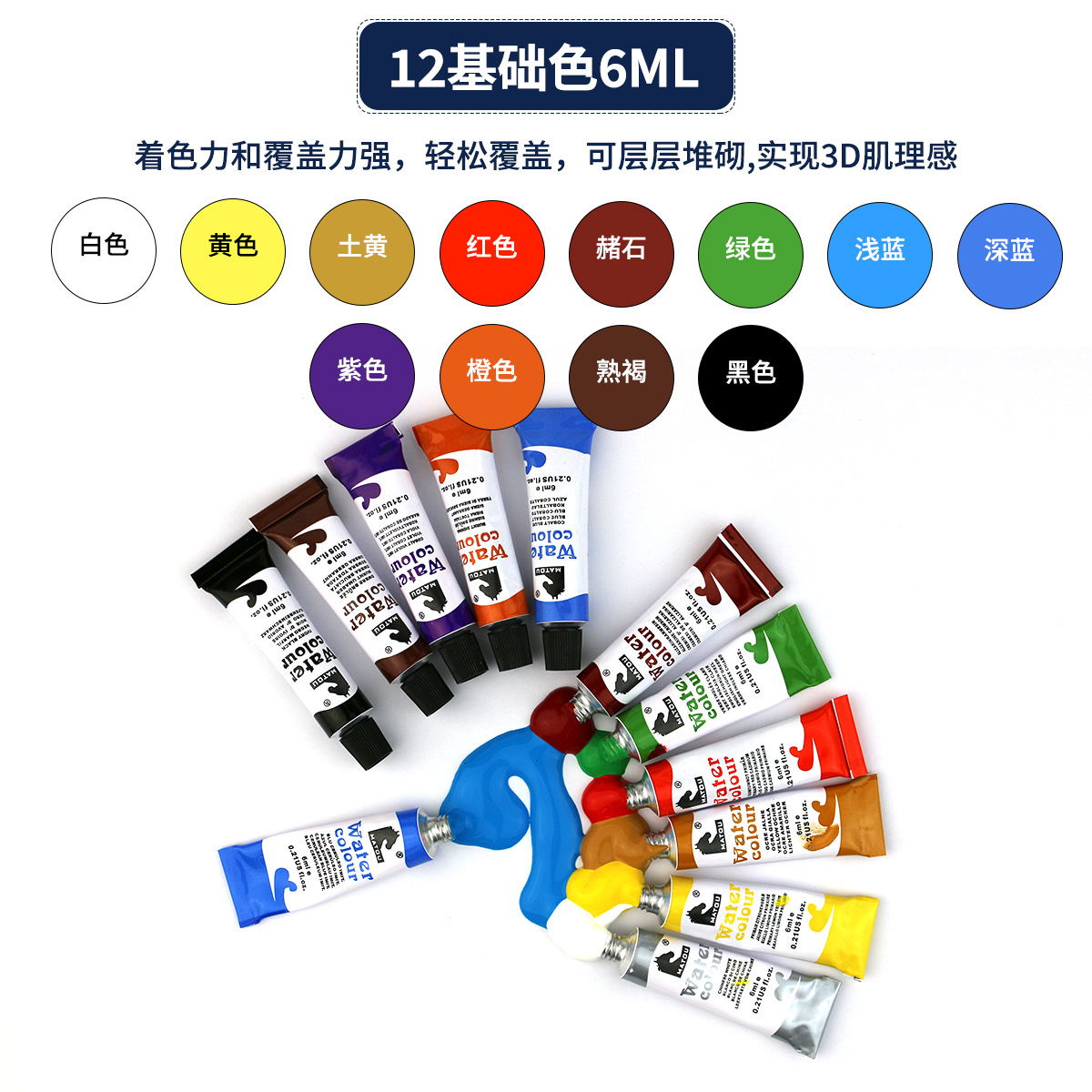 Cross-border 12-color paint set 6ml acrylic gouache Watercolor Glass Textile Fiber Painting Graffiti Paint Application Scenario